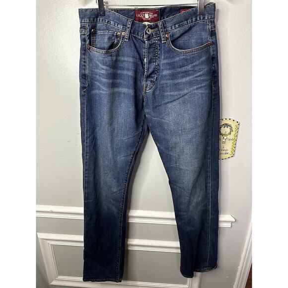 Lucky Brand Jeans 121 Heritage Slim Straight Mens 32x34 Blue Button Fly - Picture 1 of 8